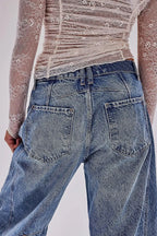Midiross High Stretch Mid-Rise Barrel Jeans Fashion wide Leg Shape Women Casual Baggy Mid Waist Denim Pants
