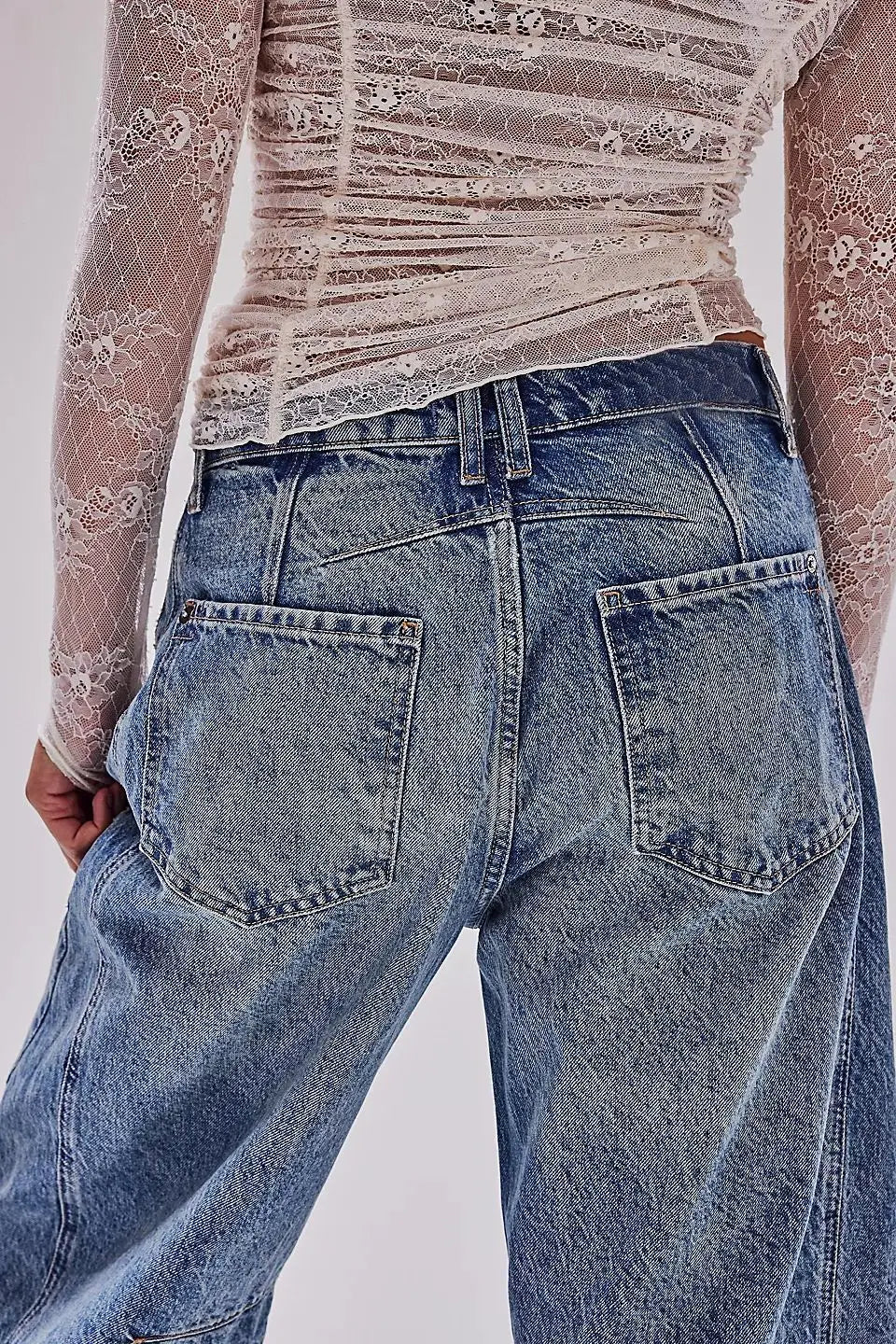 Midiross High Stretch Mid-Rise Barrel Jeans Fashion wide Leg Shape Women Casual Baggy Mid Waist Denim Pants
