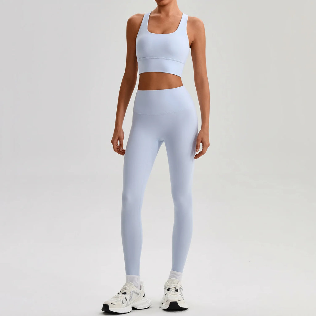 Women's Gym Workout Yoga Outfit Sets Naked feel fabric Beautiful Back Bra outdoor Running Fitness Butt-lifting Yoga Pants Suit