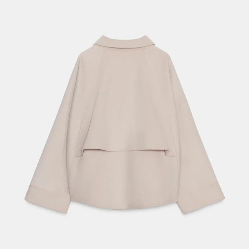 Woolen Zipper Loose Short Jacket Women Long Sleeve Lapel Solid 2025 Autumn Winter Commute Coat Street Office Warm Ladies Outwear