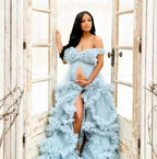 Maternity Dresses Customized Photoshoot Tiered Ruffles Pregnant Women Gowns Baby Shower Off Shoulder Front Slit Bridal Sleepwear