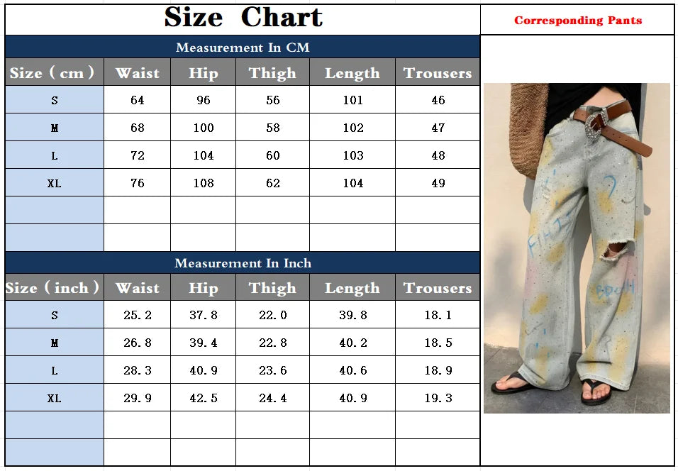 2026 Trend Y2K Style Graffiti Design Vintage Blue Baggy Women's Ripped Jeans Pants For Woman Clothing Straight Denim Trousers