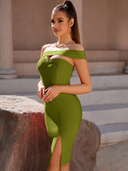 Bandage Dress Women Elegant Black One Shoulder Strapless Celebrity Runway Party Dress White Blue Split Party Pink Evening Dresse