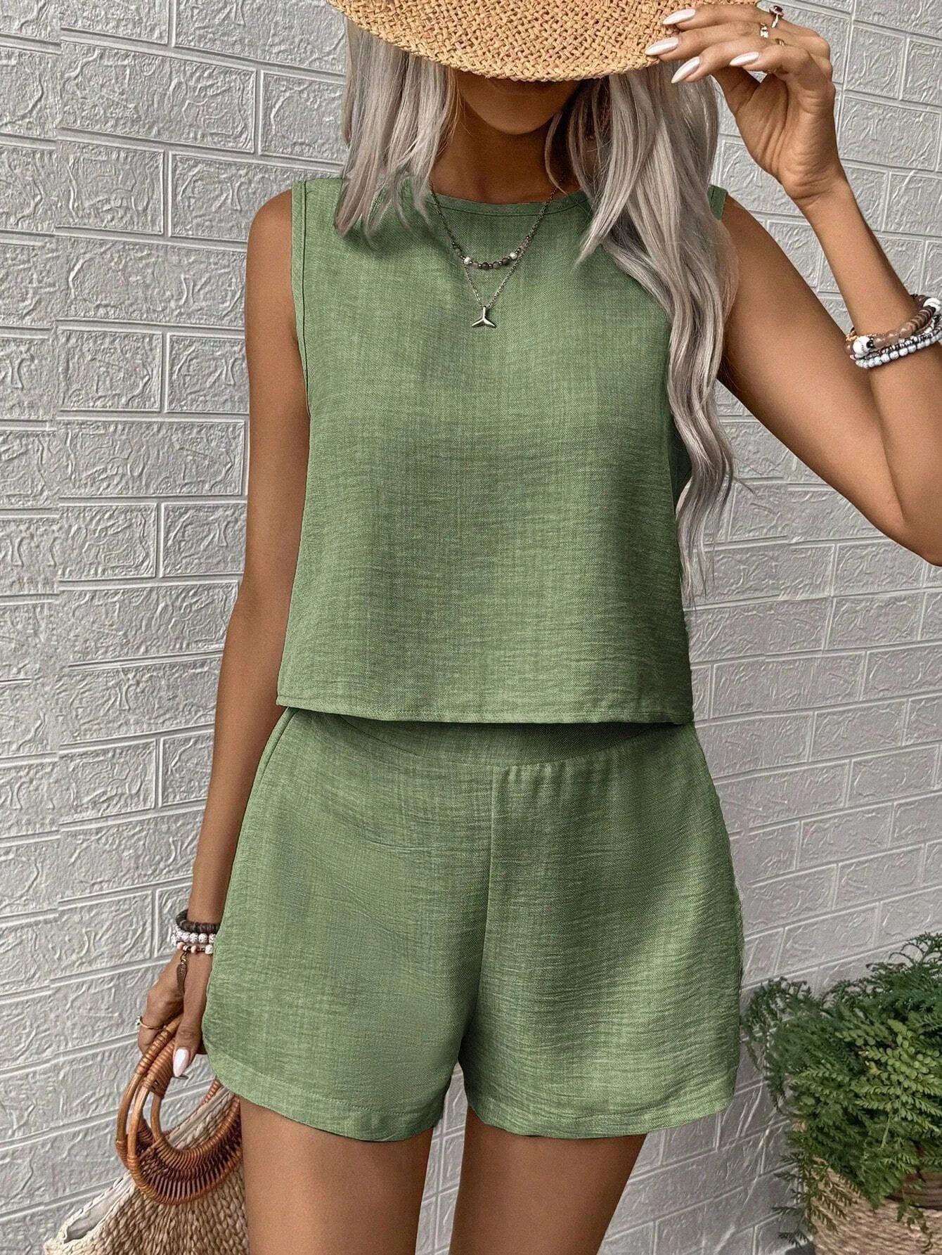 Summer Shorts Sets Women 2026 Fashion Sleeveless Loose Tank Tops And Short Pants Two Piece Sets Women Outfit Casual Femme Suit