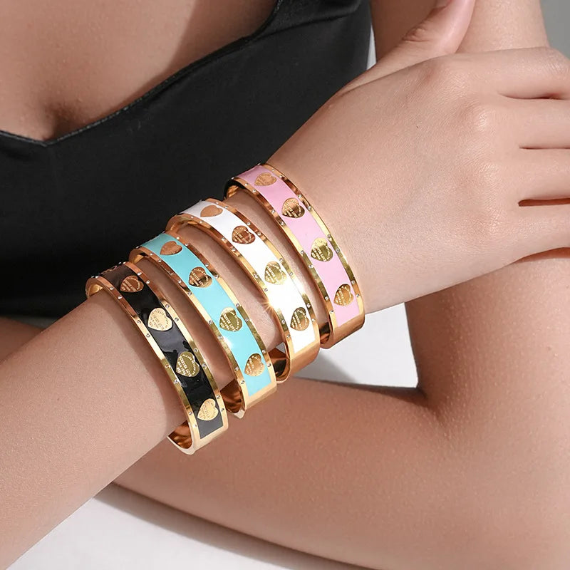 ZAKOL New INS Trendy Peach Heart Titanium Steel Bracelet for Women Men European and American Style Wide Bracelets Jewelry