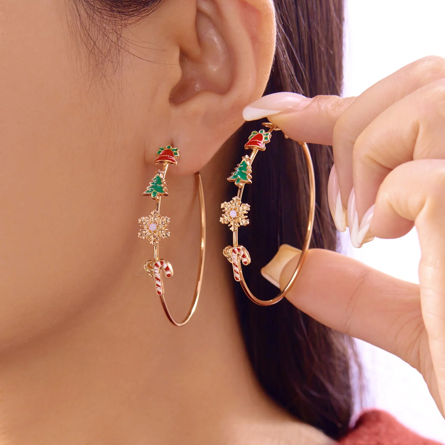Merry Christmas Pearl Flower Star Bell Long Tassel Dangle Earrings for Women Shiny Crystal Zircon Snowflake Earring Girl Jewelry