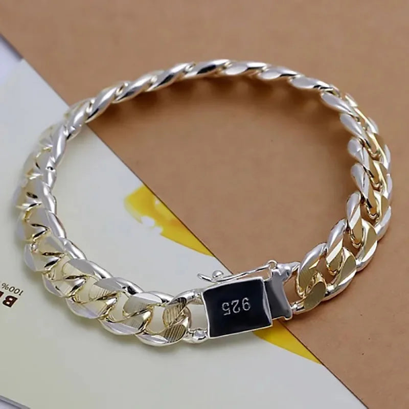 Fine 925 Sterling Silver Noble Nice Chain Solid Bracelet for Women Men Charms Party Gift Wedding Fashion Jewelry Hot Model Main image