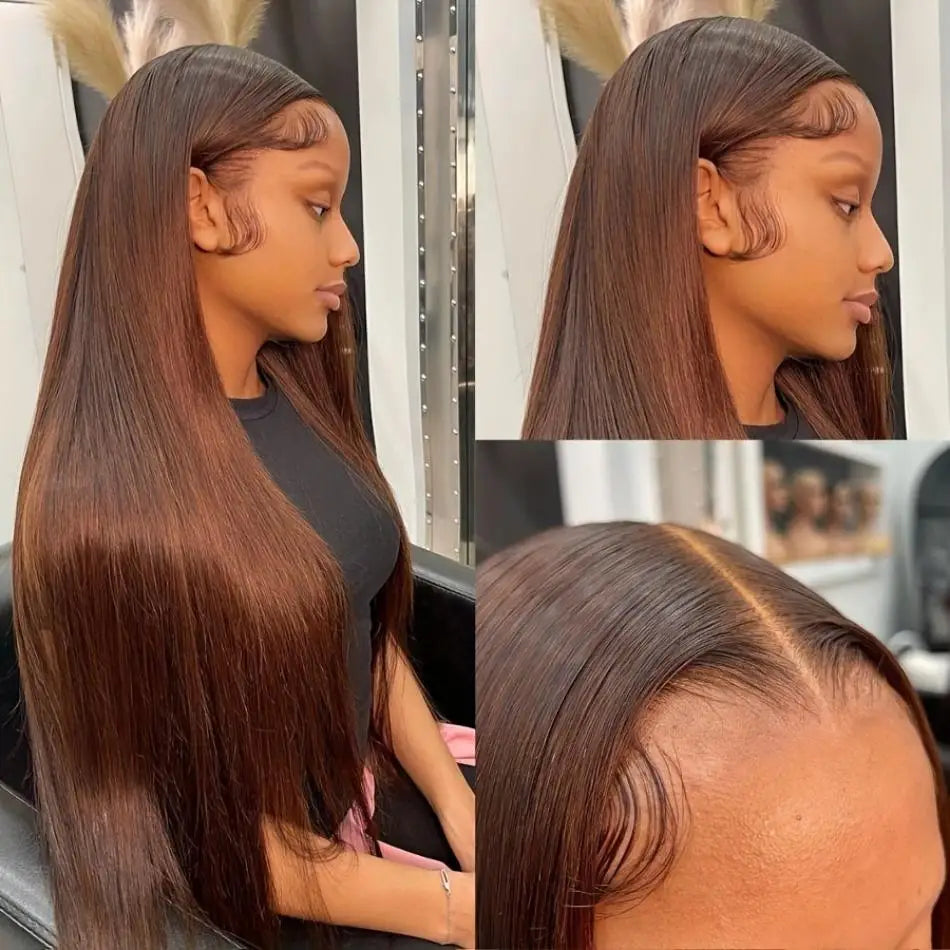 Chocolate Brown Straight 13X6 Hd Lace Frontal Wig Colored 100% Human Hair 13X4 Lace Front Wigs For Women Preplucked 30 36 Inch