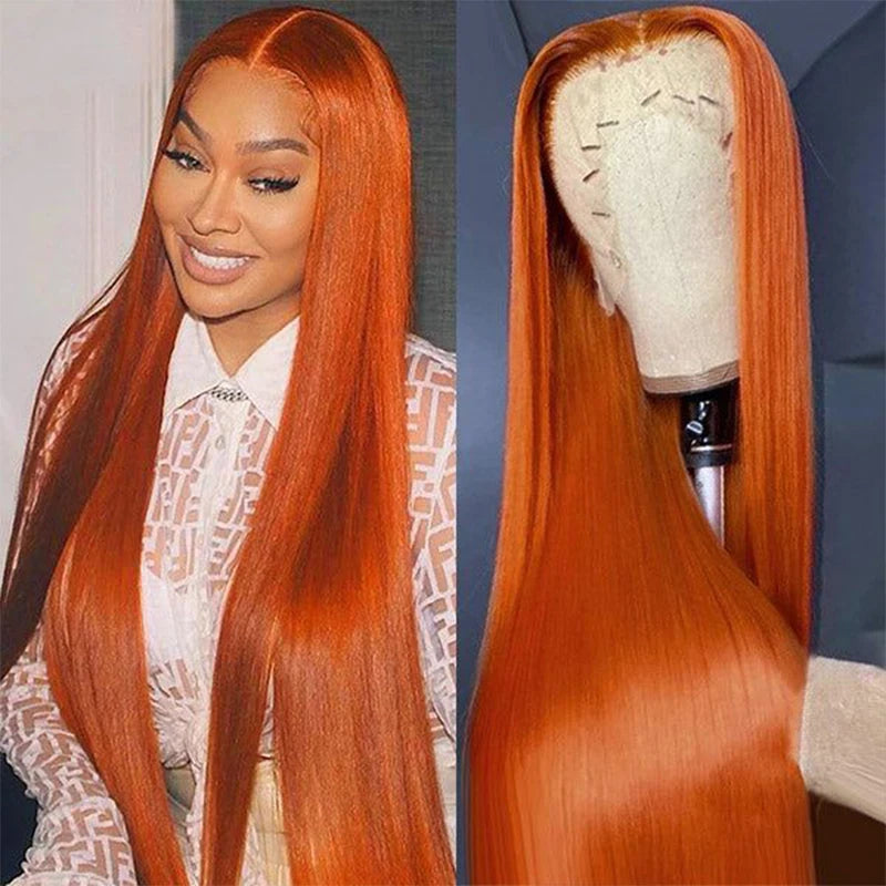 30 Inch Straight Orange Ginger Lace Front Wigs Human Hair 350 Colored Brazilian 13X6 HD Transparent Lace Frontal Wigs For Women Secondary image