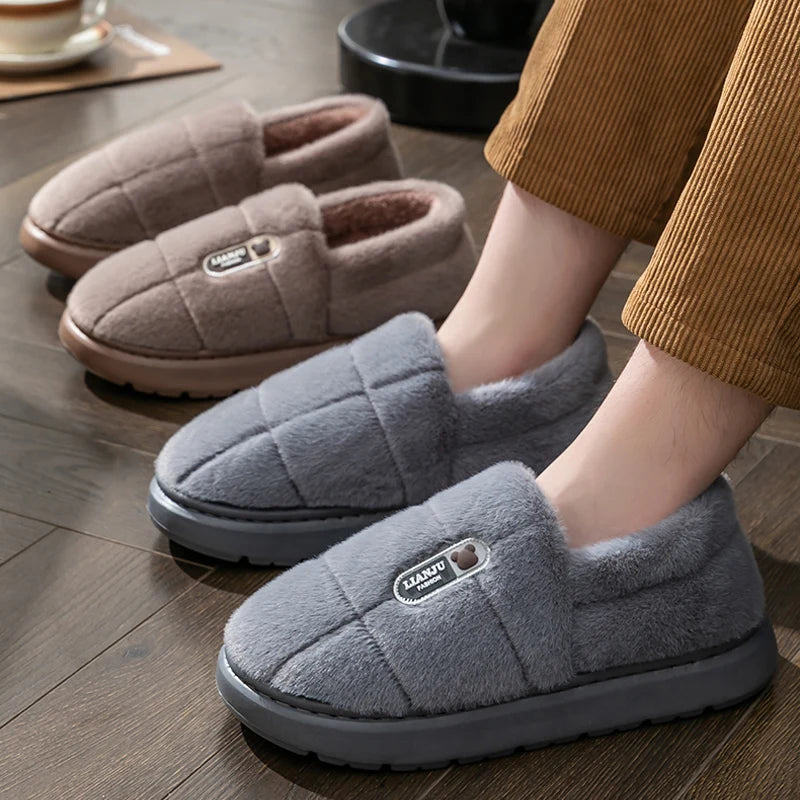 Men's slippers Winter Solid Color Wrap Heels Plush Slippers Non-slip Warm Women Men Home Casual Cotton Shoes Big Size 50 51 Secondary image