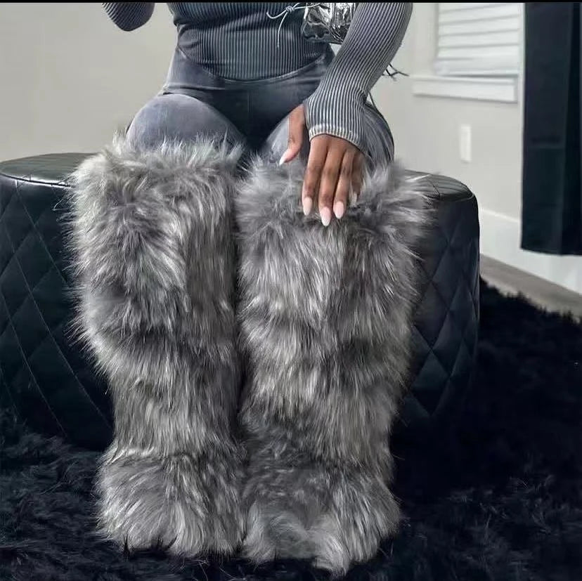 Winter New High Boots Over The Knee Snow Boots Women Plus Velvet Warm Imitation Fox Fur Boots Imitation Raccoon Fur Winter Boots Main image