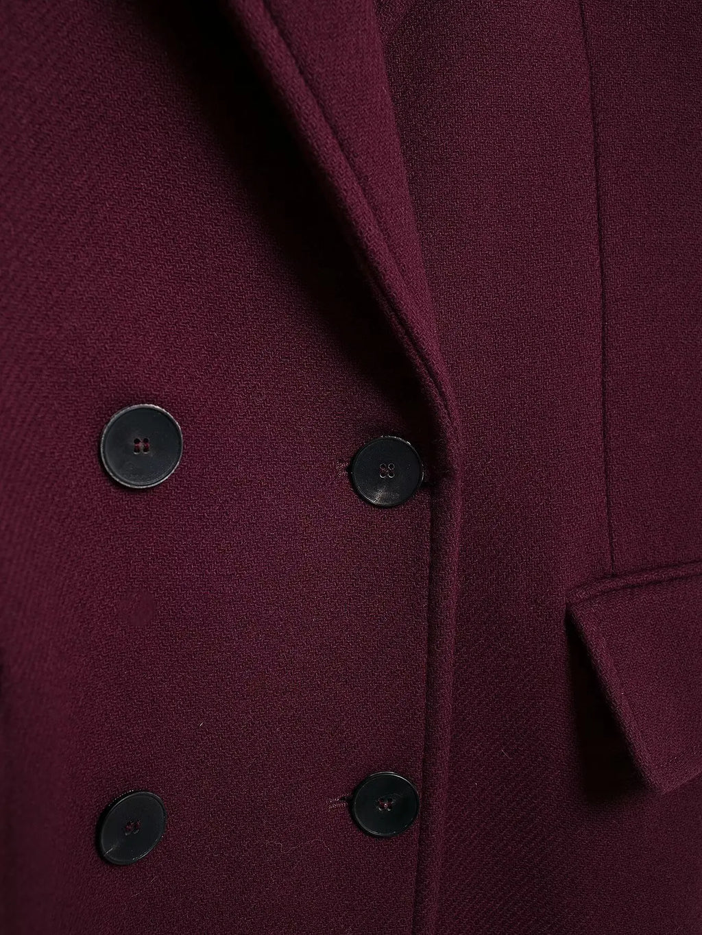 HH Women Fashion Burgundy Woolen Coat Double Breasted Long Sleeve Lapel Blends Jacket Autumn Winter High Street Outerwear