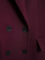 HH Women Fashion Burgundy Woolen Coat Double Breasted Long Sleeve Lapel Blends Jacket Autumn Winter High Street Outerwear