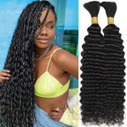 Human Braiding Hair For Boho Braids 110g Deep Water Wave Bulk Human Hair For Braiding 15A Curly Human Hair Extensions 2 Bundles