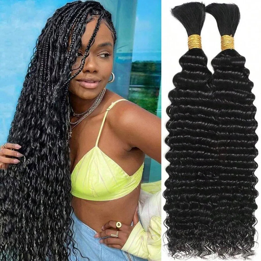 Human Braiding Hair For Boho Braids 110g Deep Water Wave Bulk Human Hair For Braiding 15A Curly Human Hair Extensions 2 Bundles
