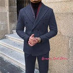 Wool Blend Men's 2 Piece Suit Set（Jacket+Pants) Double Breasted Lapel Suit Set Wedding Prom Dinner Wrok Travel Dinner Banquet