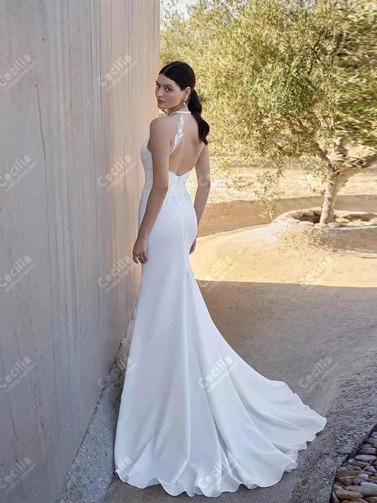 Charming Wedding Dresses Elegant Bridal Gowns Lace Appliques Sleeveless Backless Robes Pretty Customized Vestidos De Novia