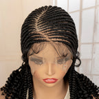 Full Lace Braided Wig with Curly Ends Synthetic Cornrow Braids Wig for Black Women Lace Frontal Afro Knotless Braiding Wigs
