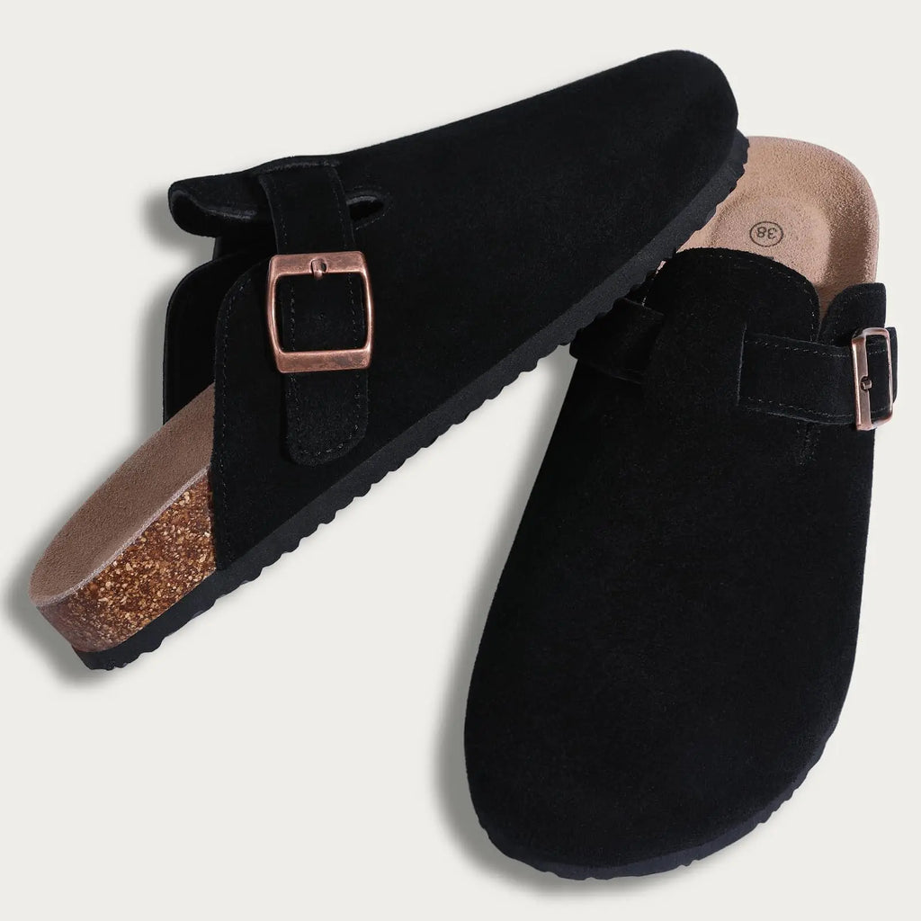 Comwarm Fashion Men's Suede Mules Slippers New Women Clogs Cork Insole Sandals With Arch Support Outdoor Beach Slides Home Shoes