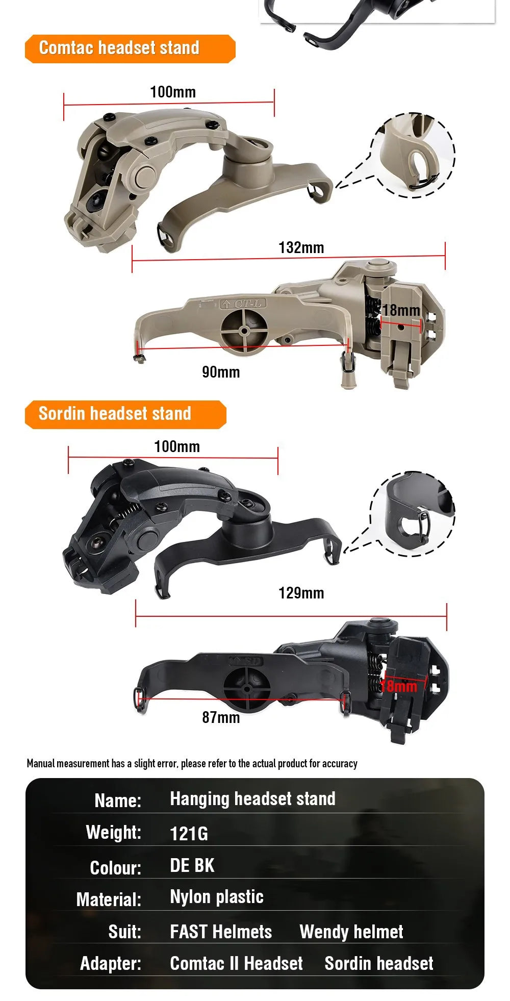 WADSN Tactical Fast Rotation Helmet Rail Mount Adapter Headset Bracket For Comtact Sordin Headphone Fit Wendy ARC Rail Base
