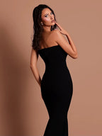Women Sexy Strapless Beading Rhinestone Black Maxi Long Summer Bodycon Bandage Dress 2025/2026 Elegant Evening Club Party Dress