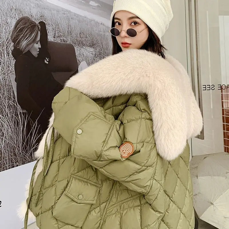 Women’s Color-coded Casual Trendy Simple Luxury Turn-down Collar Long Sleeve Quilted Jackets Female Coats Parkas Clothes Tops Main image
