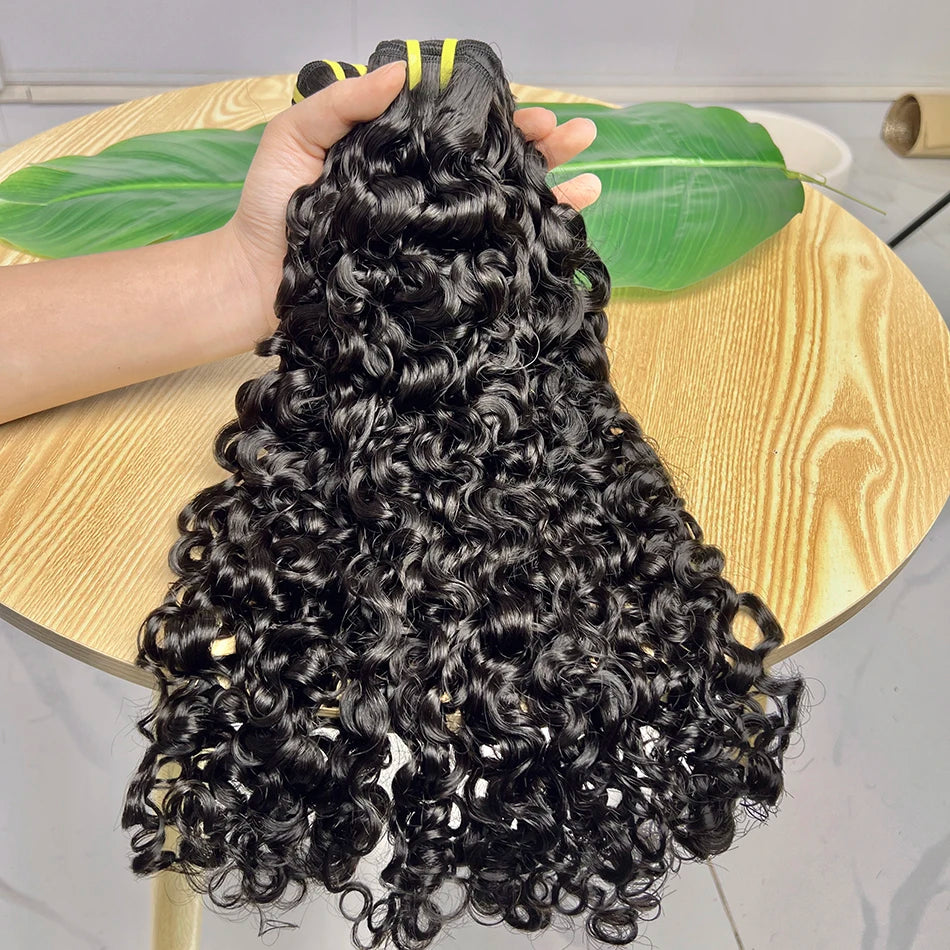 Burmese Curly Human Hair Bundles #1B Natural Color Wavy Raw Virgin Hair Weave Extensions Bouncy Curly 100% Human Hair For Women
