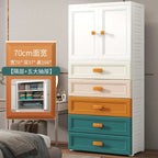 New model 70-Face wide thickened wardrobe simple bedroom plastic cabinet double door drawer type clothes hanging storage cabinet