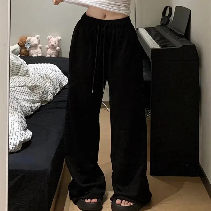 Wide Leg Sweatpants for Women Elastic Waist Casual Sport Pants Woman Streetwear Gray Oversize Sportswear Female