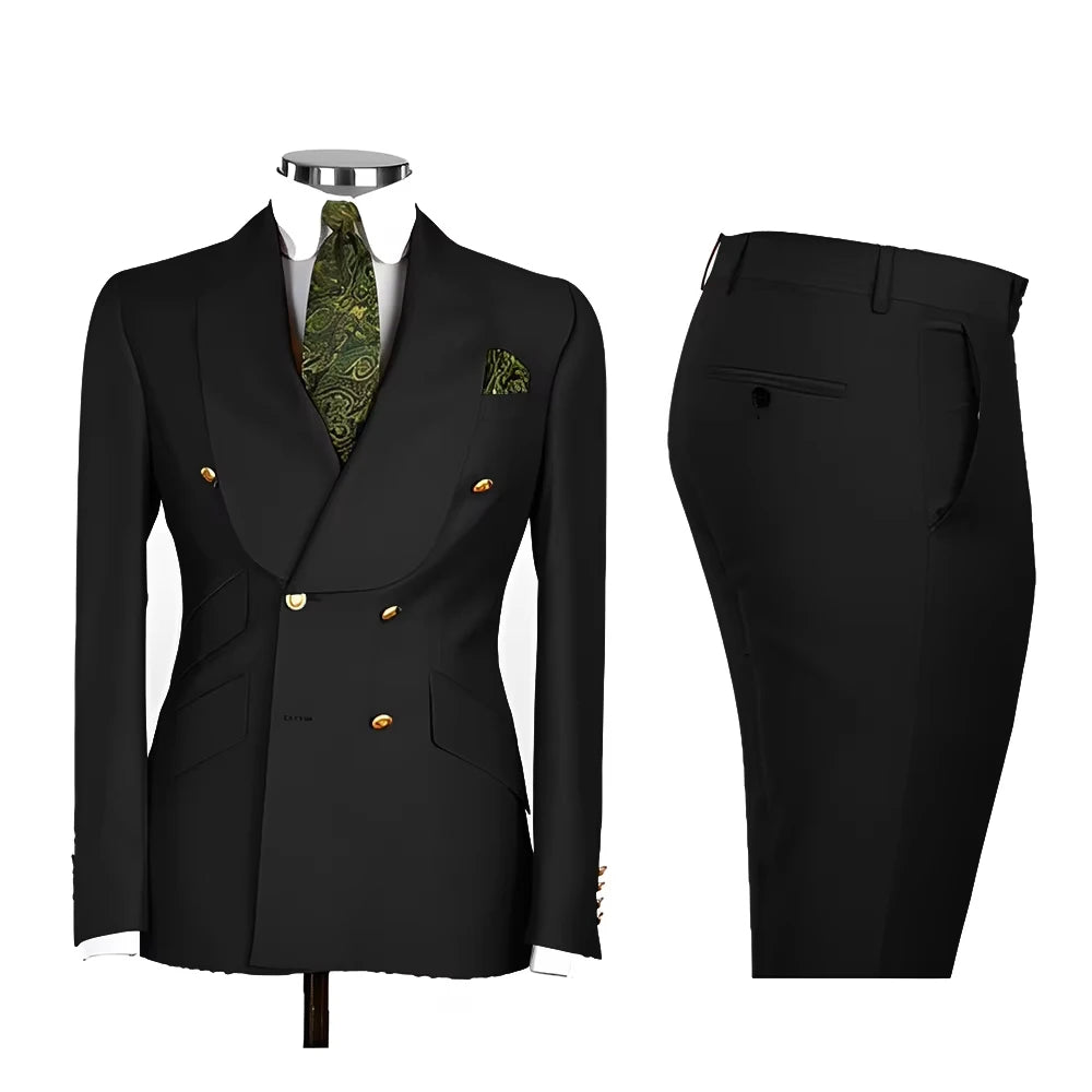 Men's Double Breasted Tuxedo Suit Shawl Lapel Slim Fit 2 Piece Blazer & Pants Formal Business Luxury Suits Casual Wedding Groom
