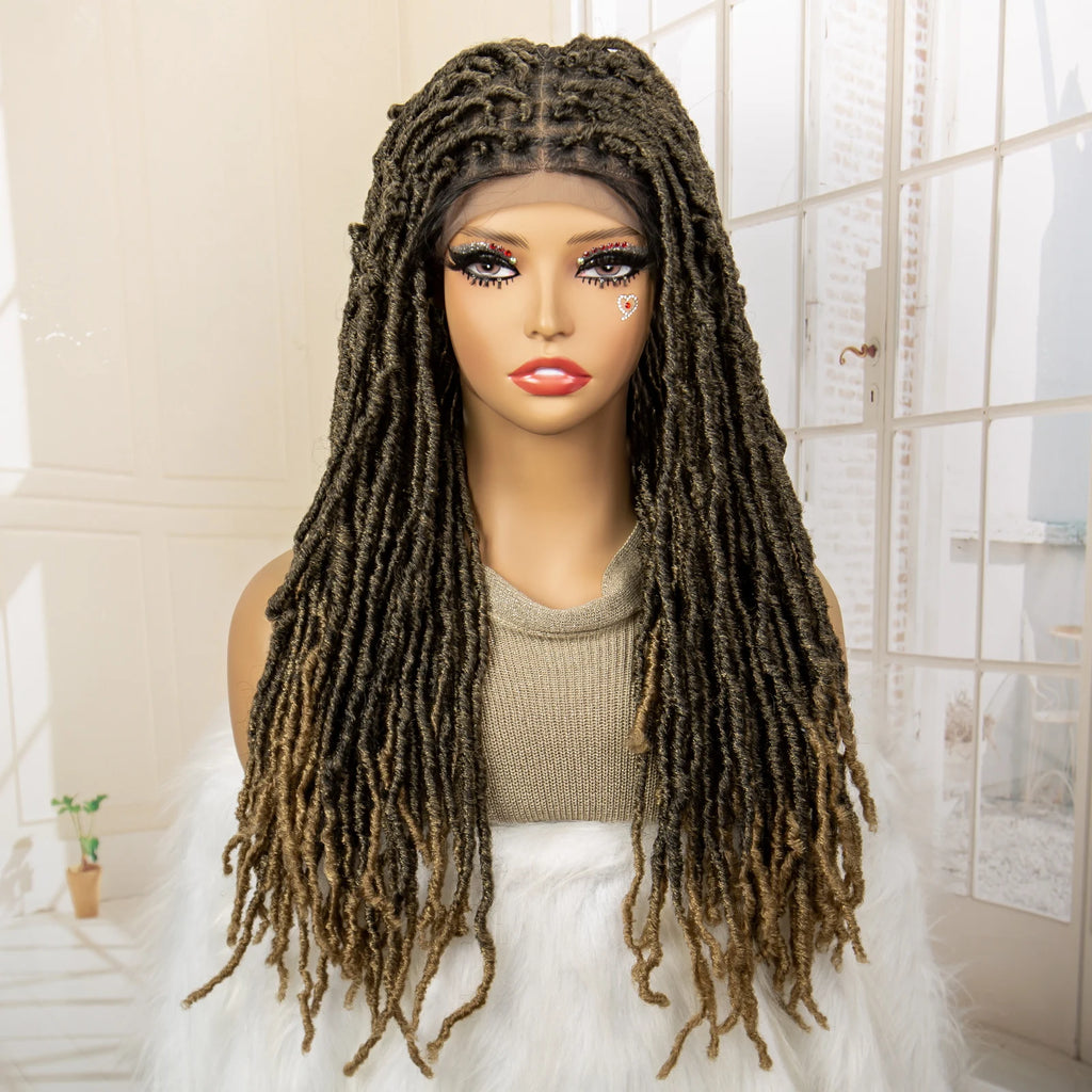Synthetic Full Lace Locs Braided Wigs for Black Women 24 inches Knotless Box Dreadlock Braids Wig Lace Frontal Braiding Wig