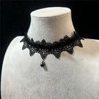 2026 New Sexy Lace Flower Necklace for Women Gothic Punk Velvet Collar Choker Black Waterdrop Pendent Necklace Strap Bow Jewelry