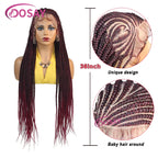 36'' Burgundy Full Lace Braided Wigs Synthetic Knotless Cornrow Heart Braid Wig For Women Box Braids Wig