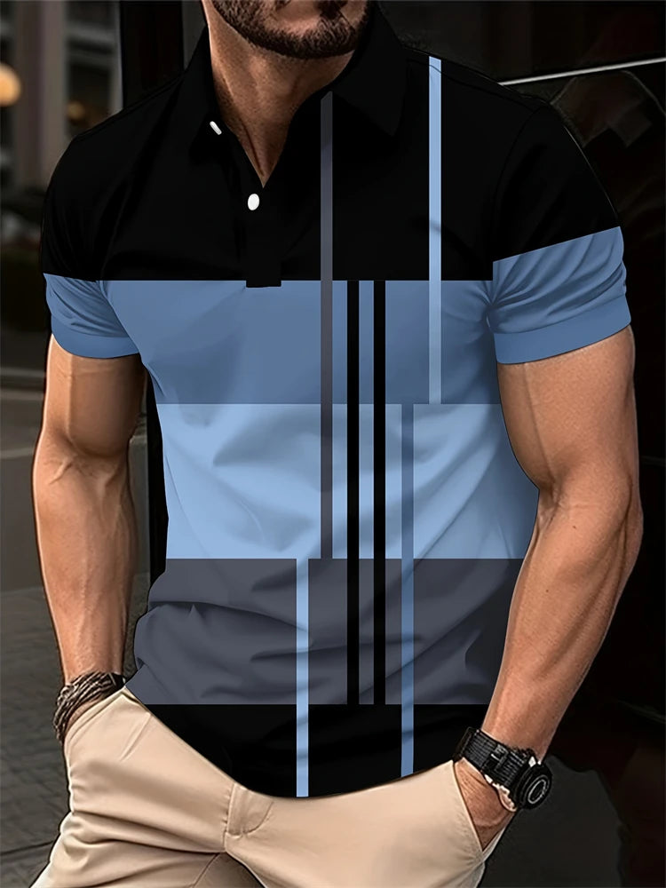Summer Men's 3D Striped Polo Shirt Oversized Short Sleeve T Shirt Breathable Men's Clothing Casual Sports Street Mens Polo Shirt