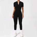 Seamless Yoga Jumpsuits Sports Fitness Zipper Hip-lifting Short-sleeved Backless Dance Workout Gym Shorts Bodysuits for Women