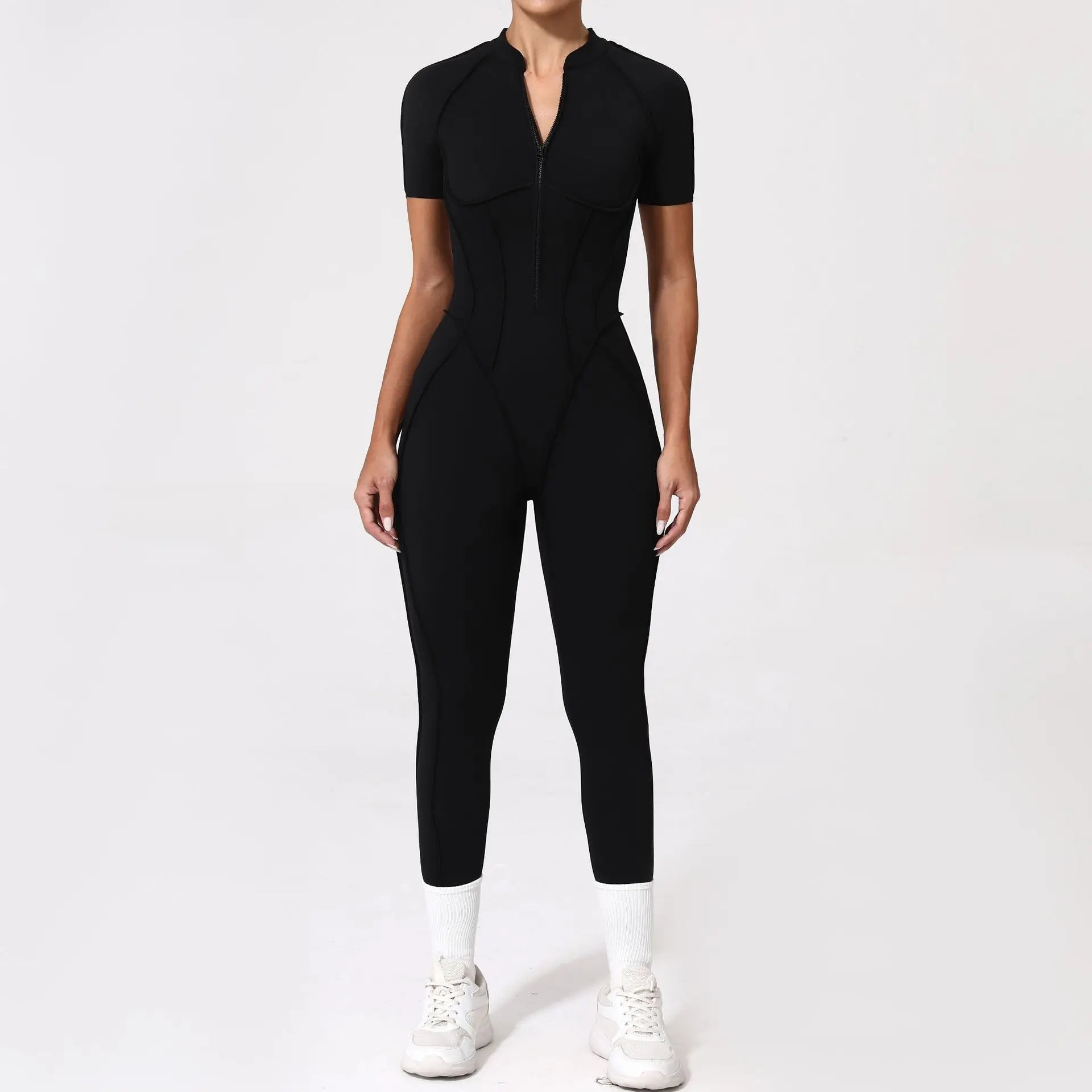 Seamless Yoga Jumpsuits Sports Fitness Zipper Hip-lifting Short-sleeved Backless Dance Workout Gym Shorts Bodysuits for Women