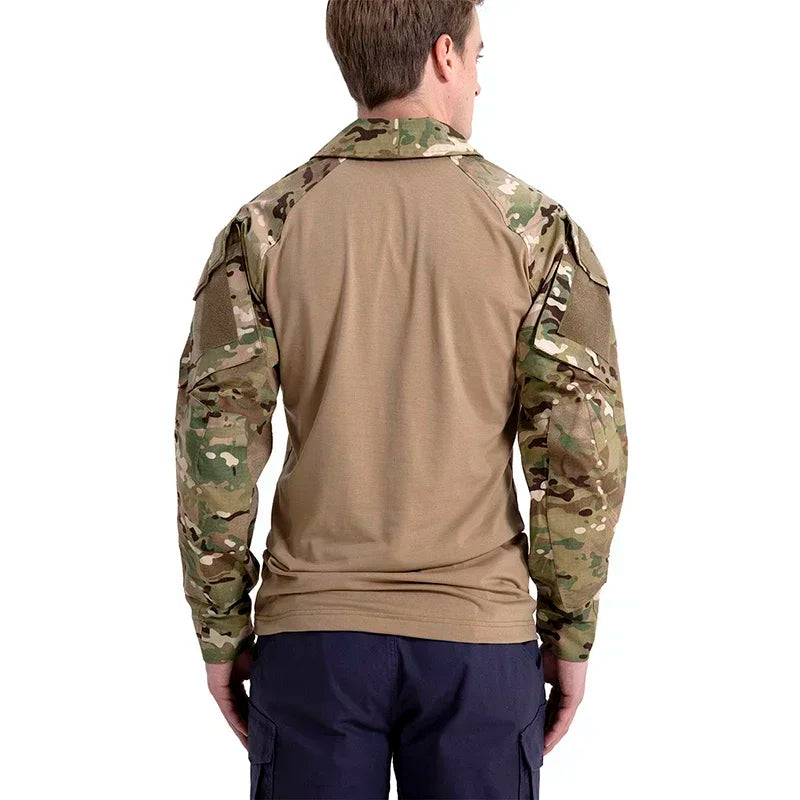 Outdoor Tactical Hiking T-Shirts Men Combat Military Army CP Camouflage Long Sleeve Hunting Climbing Shirt Cotton Sport Clothes