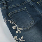 Flare Pants Jeans Women Embroidery Boot Cut Low Waist Washed Distressed Pockets Floor Length Streetwear 2025 Denim Trousers