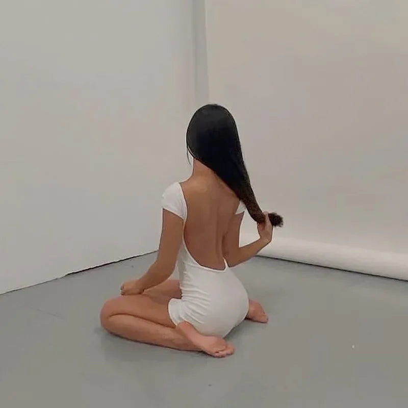 Backless Playsuit Women Jumpsuit Short Sleeve Bodysuit Slim Fit Monos Mujer Elegante Short One-pieces Sexy Romper Y2k Clothes