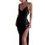 Sexy Spaghetti Strap Backless Summer Dress Women Satin Silky Spaghetti Strap Split Lace Up  Dress Elegant Bodycon Party Dresses