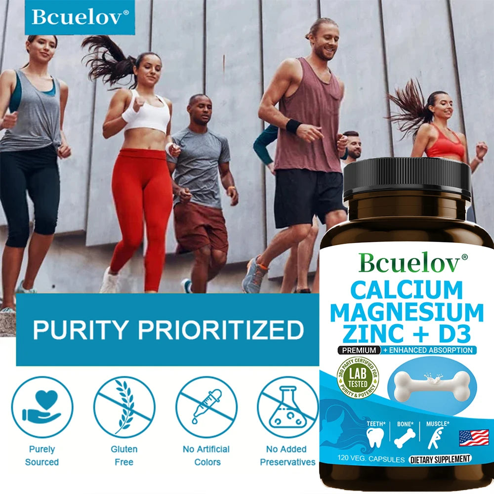 Bcuelov Calcium Magnesium Zinc Vitamin D3 Supplement - Bones Teeth Muscles Nerves Metabolism Protein Synthesis Immune System Secondary image