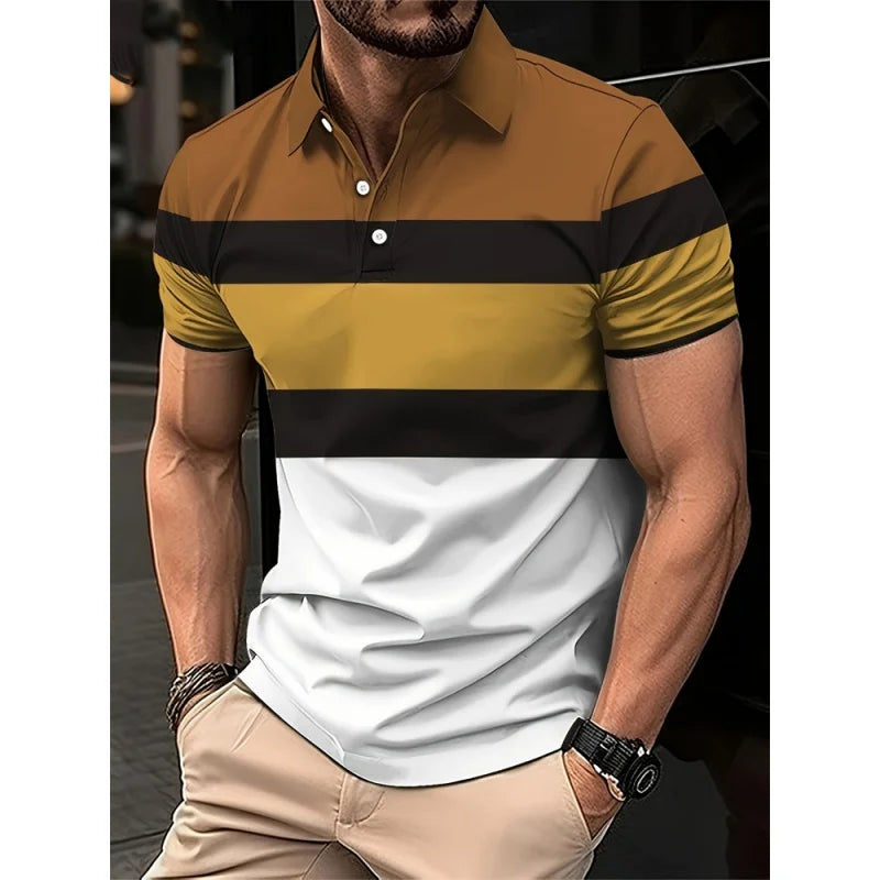 3D Printed Colorful Stripes Polo Shirt For Men Color Block Pattern Short Sleeve Tees Summer Casual Lapel Tops Oversized T-Shirts Main image