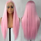 Light Pink Long Silky Straight Synthetic Lace Front Wig Free Part Pastel Pink Heat Resistant Fiber Wigs for Women Daily Party