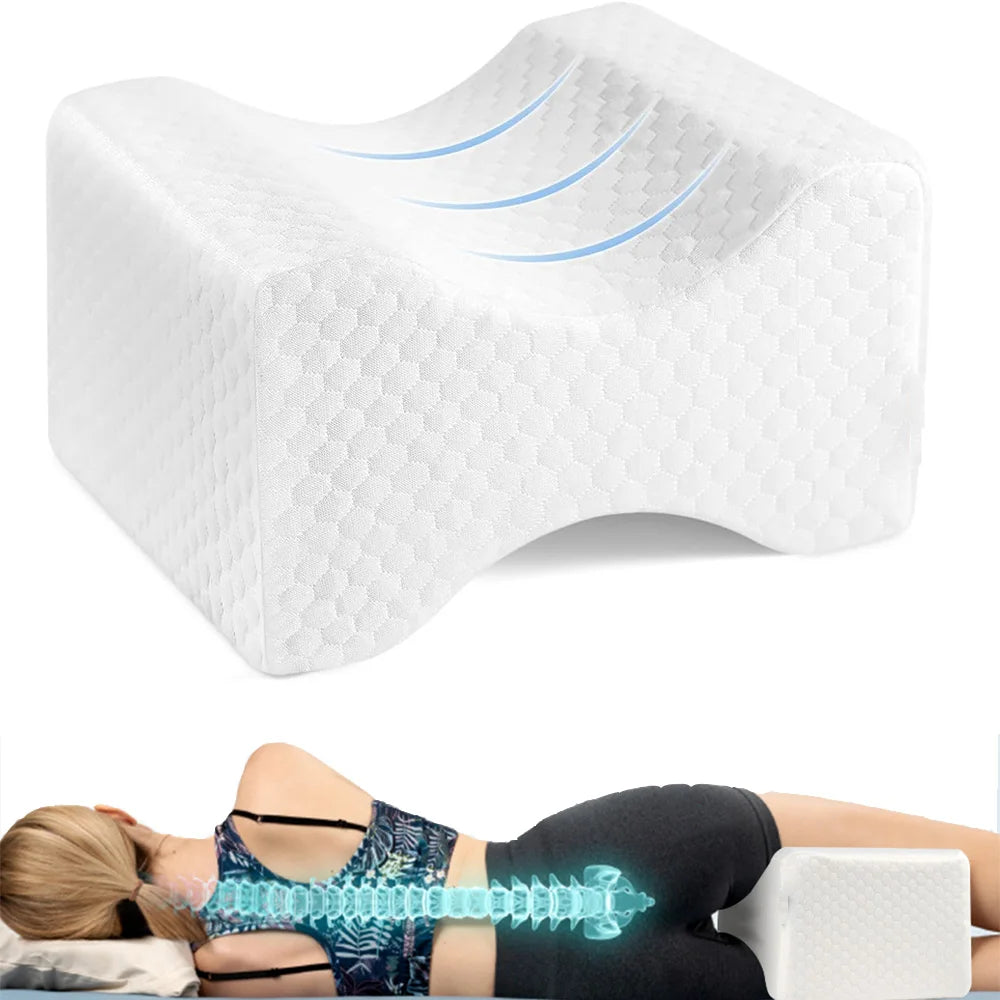 Leg Pillow, Side Pillow, Memory Foam Knee Pillow with Side Sleeping Belt, Leg Knee Pillow with Removable and Washable Cover
