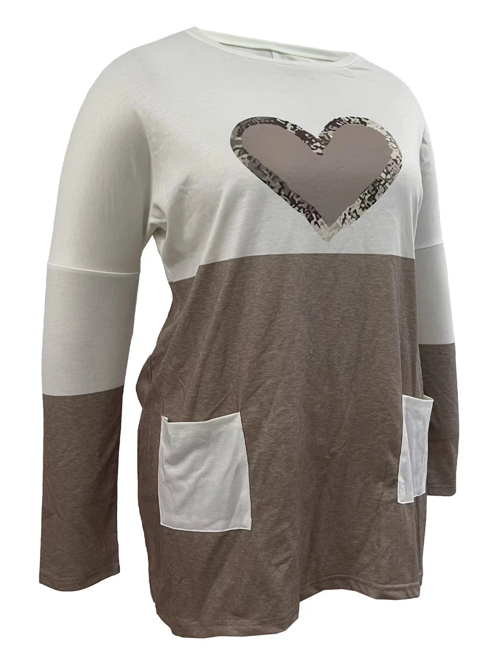 2026 Plus Size Europe And The United States Autumn Love Printed Round Neck Loose Color Contrast Long Sleeve T-Shirt Women