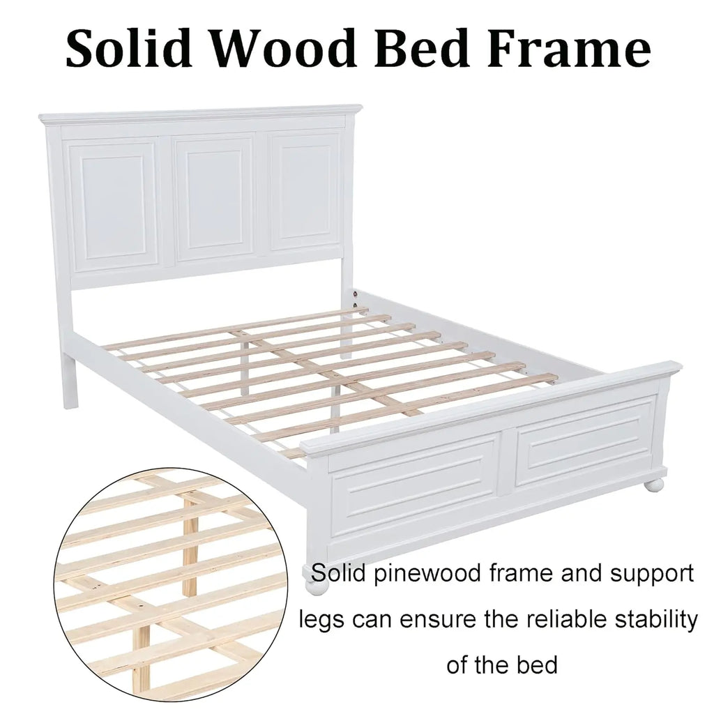 Farmhouse Queen Size Platform Bed for Adults, Solid Wood Platform Beds with Tall Headboard & Footboard, Queen Panel Bed for Bedr