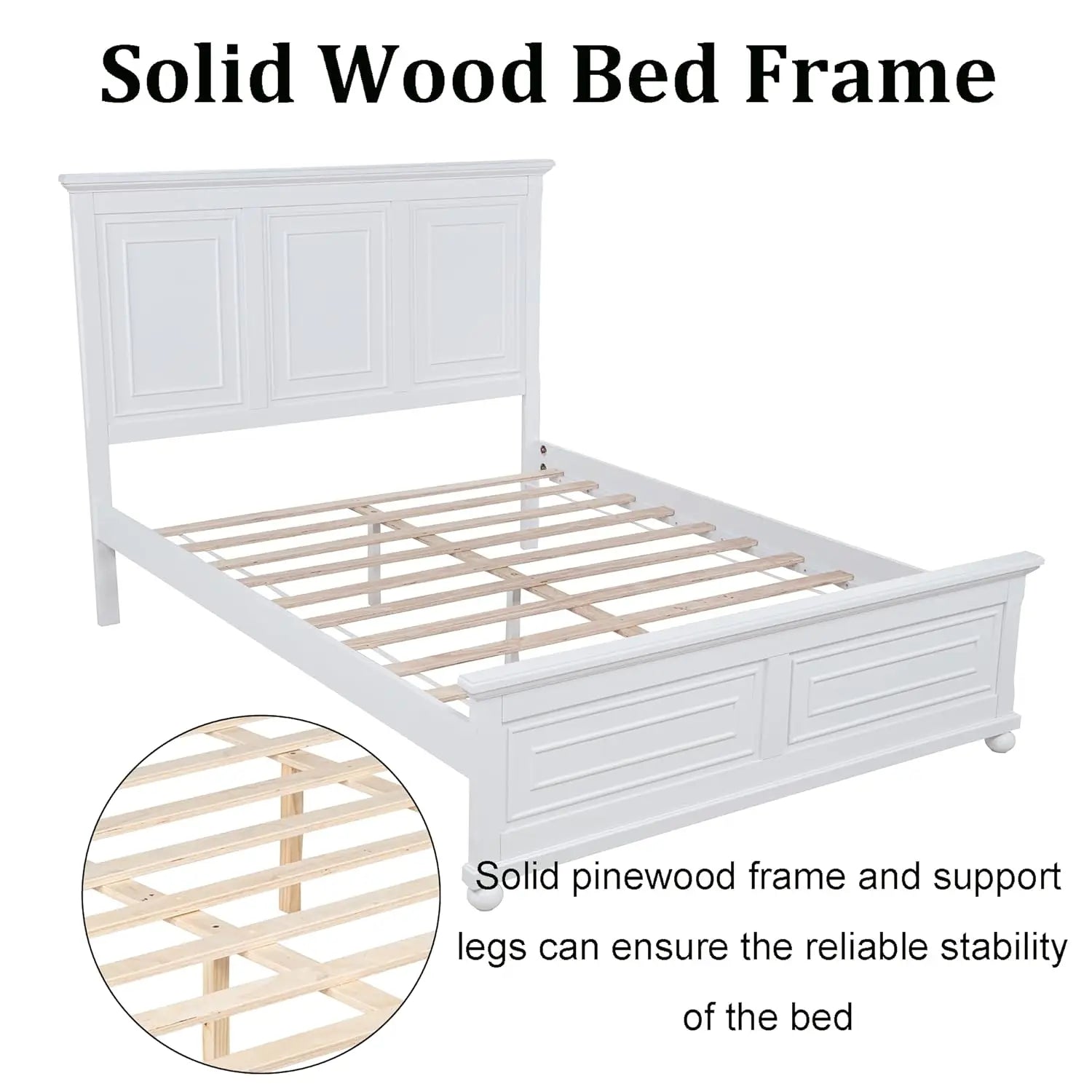 Farmhouse Queen Size Platform Bed for Adults, Solid Wood Platform Beds with Tall Headboard & Footboard, Queen Panel Bed for Bedr