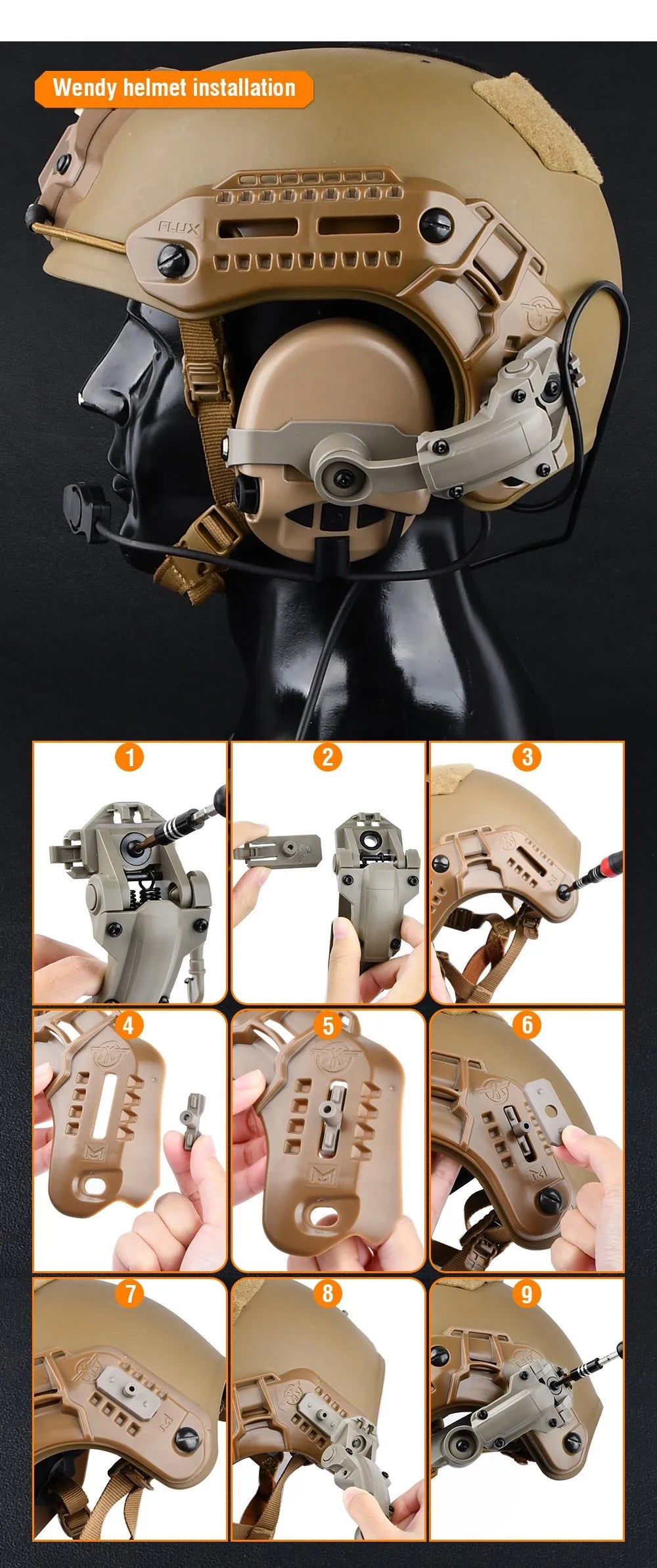 WADSN Tactical Fast Rotation Helmet Rail Mount Adapter Headset Bracket For Comtact Sordin Headphone Fit Wendy ARC Rail Base