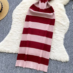 Lady New Stripes Ins Fashion Sexy Package Hips Bodycon Dress  Summer Knitted Spaghetti Straps Outfits Maxi Long Women Dress