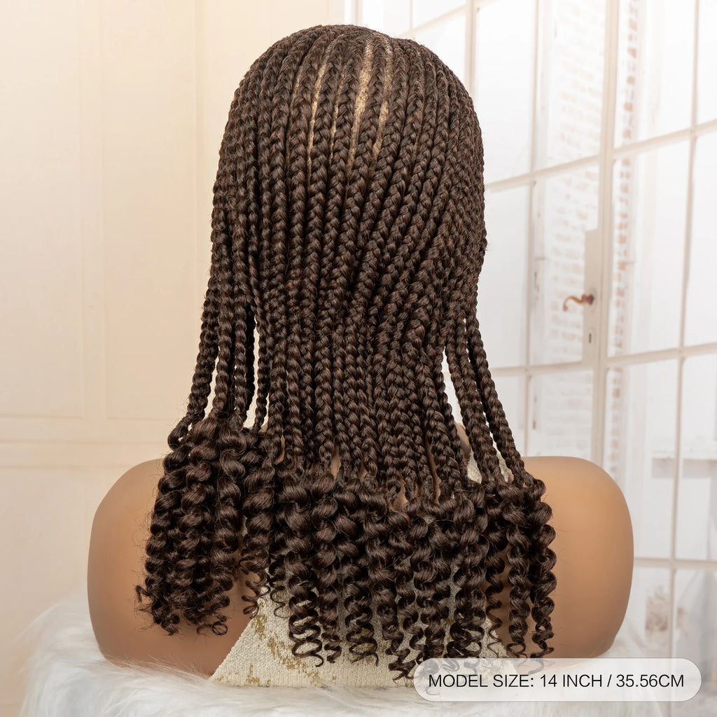 Full Lace Braided Wig with Curly Ends Synthetic Cornrow Braids Wig for Black Women Lace Frontal Afro Knotless Braiding Wigs